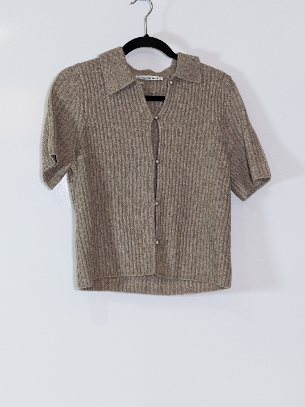 Abercrombie & Fitch Wool Blend Ribbed Knit Stretch Collared Button Front Sweater